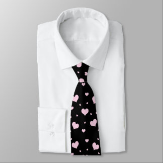 Black tie with a light pink heart pattern