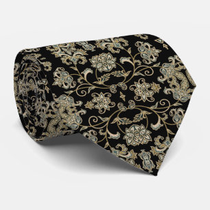 Black tie with brown decoration