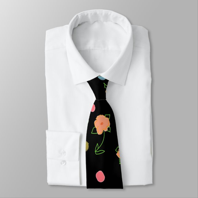 Black Tie With Peach Floral (Tied)