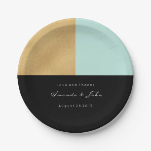 Black Tiffany Mint Gold Pastel Bridal Wedding Paper Plate