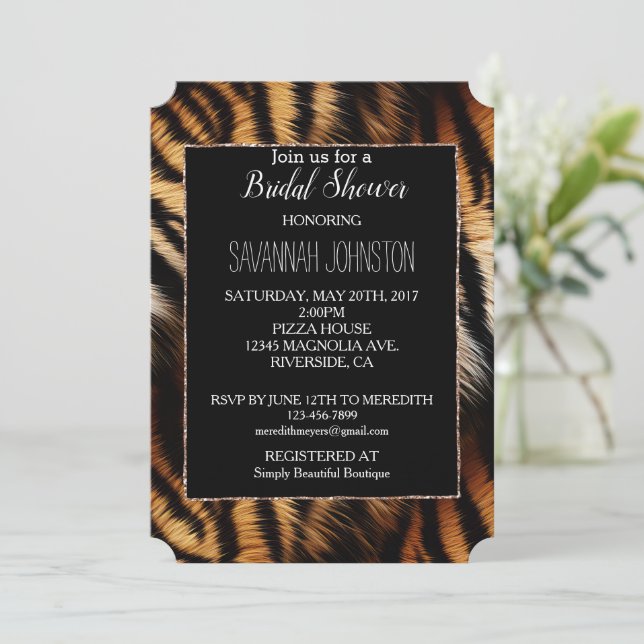 Black Tiger Animal Print Invitation (Standing Front)