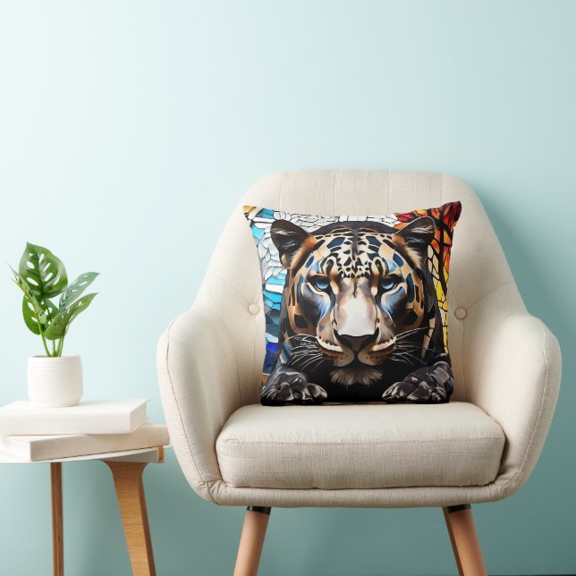 Black Tiger Mosaic Stained Glass Cushion (Chair)
