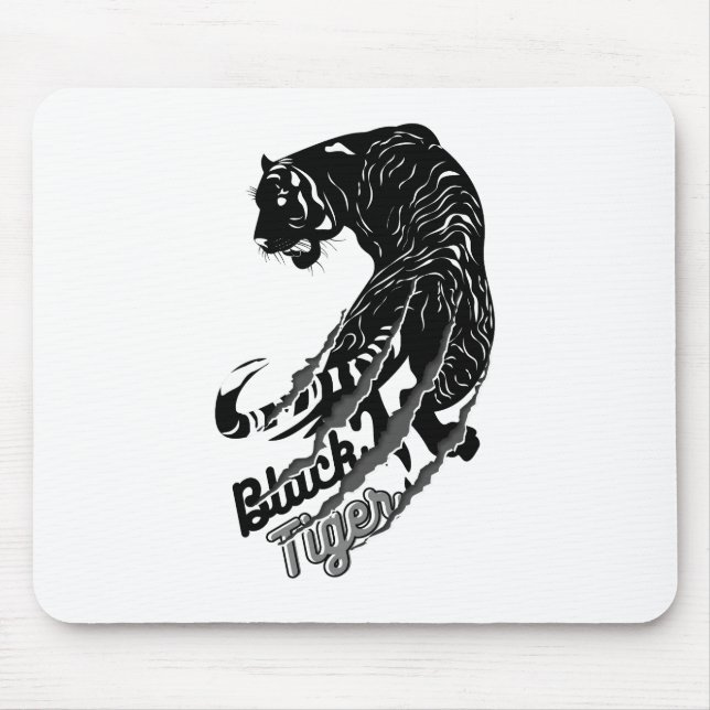 Black Tiger Vector Art with Black Tiger Text Mouse Mat (Front)