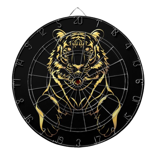 Black tiger with gold stripes dartboard (Front)