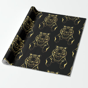 Black tiger with gold stripes wrapping paper