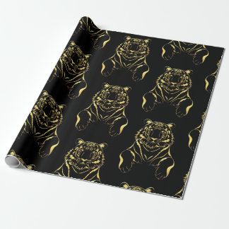 Black tiger with gold stripes wrapping paper