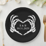 Black Til Death Skeleton Gothic Wedding Paper Plate<br><div class="desc">Black skeleton heart wedding disposable paper plates with a "til death do us part" theme. Ideal supplies for a wedding party,  rehearsal,  or casual reception. Personalise the inside of the heart with the coupe's initials and the date.</div>