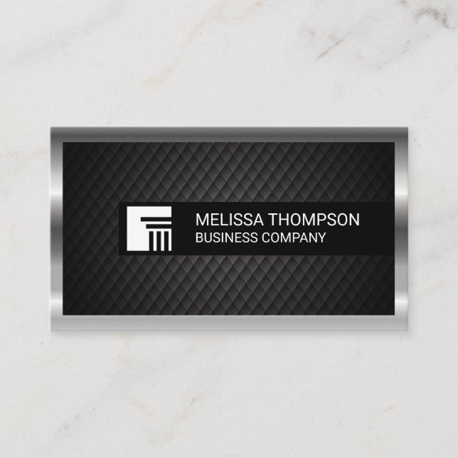 Black Tiling Background | Silver Metallic Border Business Card (Front)