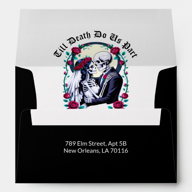 Black Till Death Red Roses Wedding Invitation Envelope (Back (Bottom))