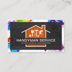 Black Timber Paint Splatter Frame Business Card