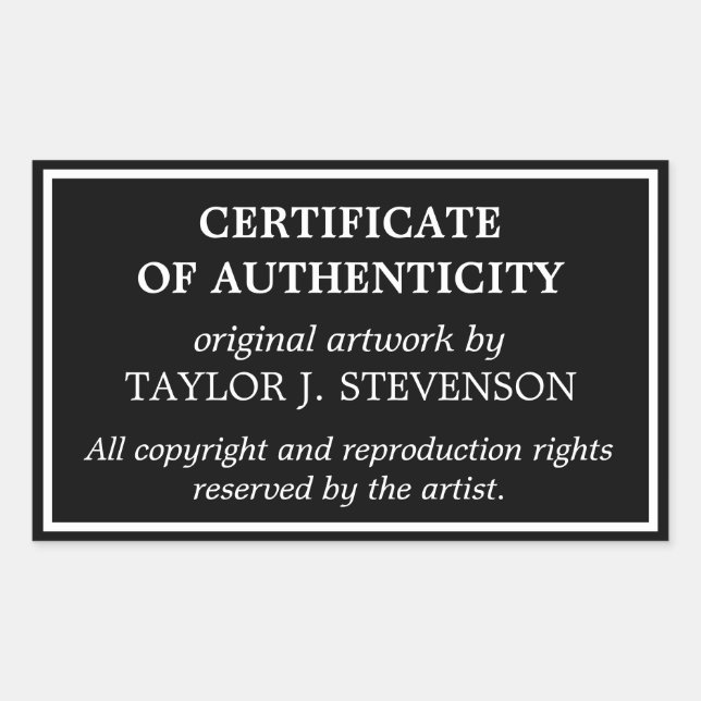 Black Timeless Certificate of Authenticity Rectangular Sticker (Front)