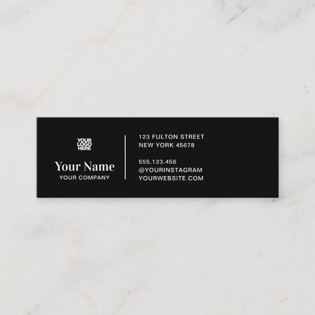 Black tiny business logo simple modern minimalist mini business card (Front)