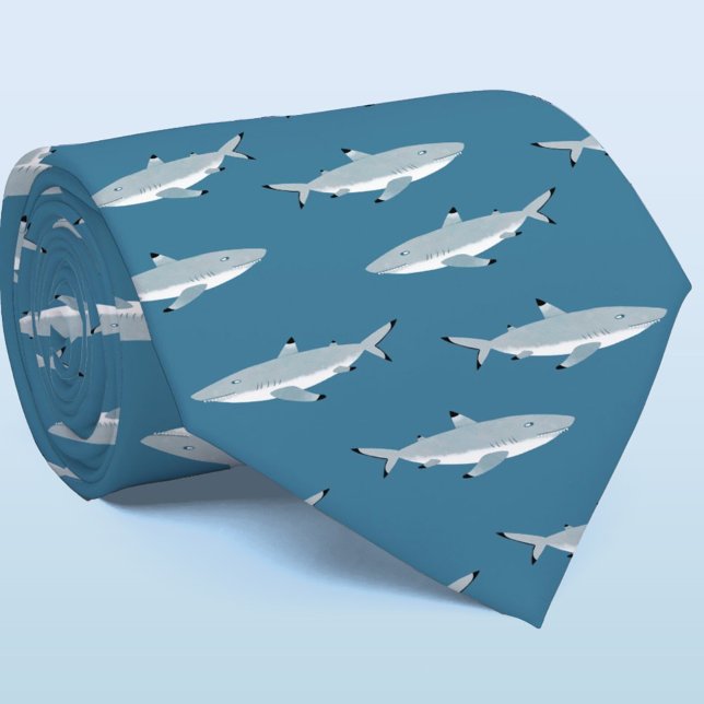 Black Tipped Reef Shark Tie (Black Tipped Reef Shark Teal Green Tie for those who love the ocean.)