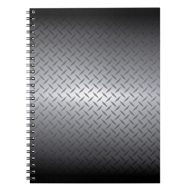 Black to Bright Steel Fade Diamondplate Background Notebook (Front)