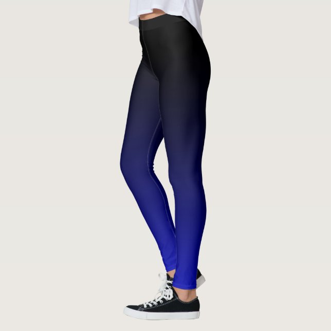 Black To Cobalt Blue Ombre Gradient Fade Leggings (Left)