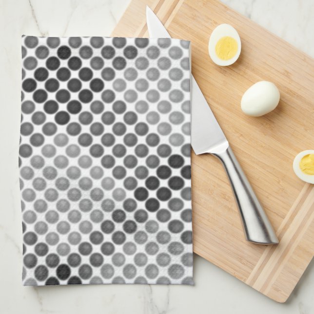 Black to grey balls or holes, cross-aligned square tea towel (Quarter Fold)