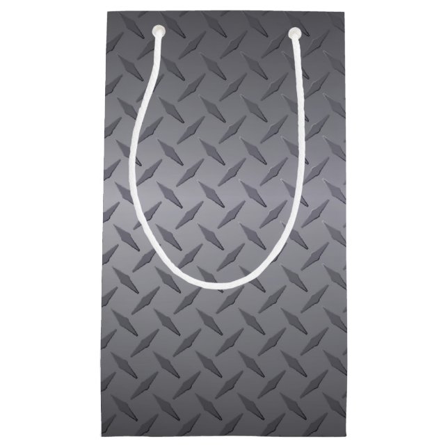 Black to Grey Diamondplate Steel Look Art Small Gift Bag (Front)