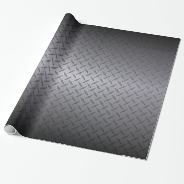 Black to Grey Fade Diamondplate Steel Background Wrapping Paper (Unrolled)