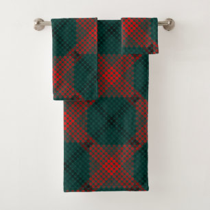 Black to red balls or holes over green background bath towel set