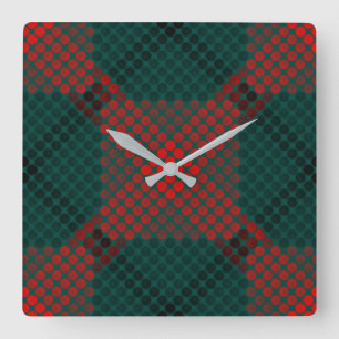 Black to red balls or holes over green background square wall clock