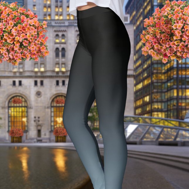 Black To Teal Bue Grey Ombre Gradient Fade Leggings (Creator Uploaded)