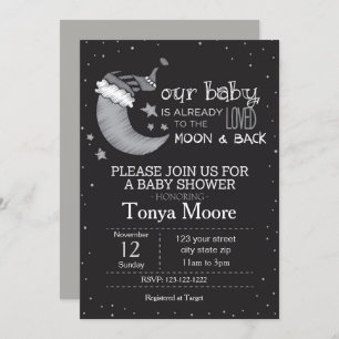 Black To the Moon and Back Baby Shower Invite