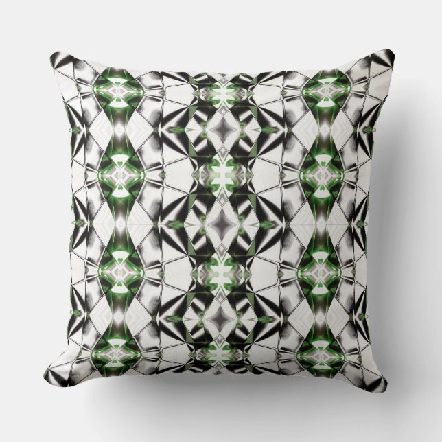 Black to white with green, repeating virtual lines cushion (Front)