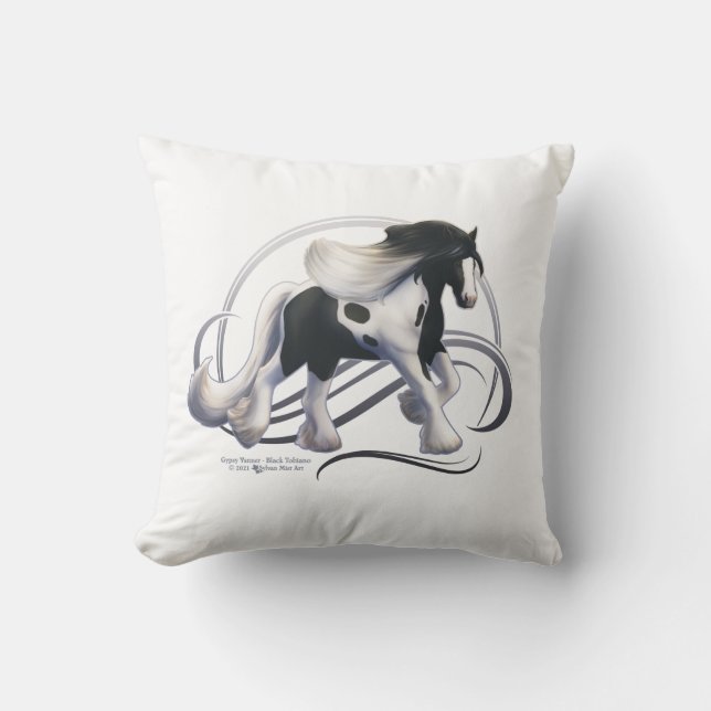 Black Tobiano Gypsy Vanner Horse Cushion (Front)