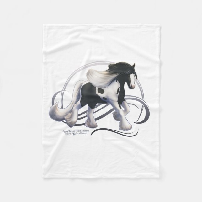 Black Tobiano Gypsy Vanner Horse Fleece Blanket (Front)