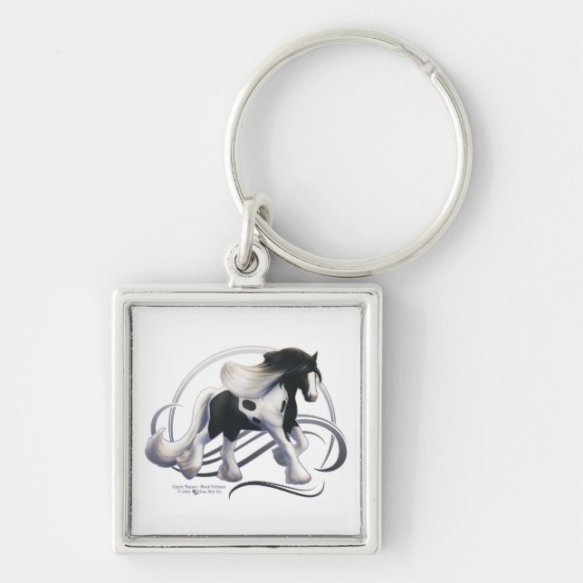 Black Tobiano Gypsy Vanner Horse Key Ring (Front)