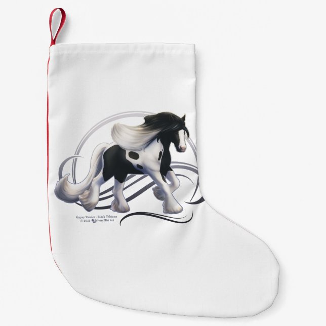 Black Tobiano Gypsy Vanner Horse Small Christmas Stocking (Front)