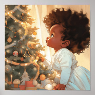 Black Toddler Mesmerised - Tree Glitter Poster
