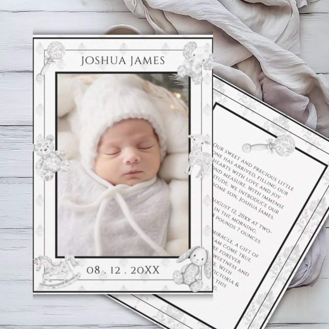 Black Toile Baby Boy Birth Announcement (Creator Uploaded)