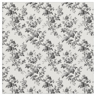 Black Toile Curving Floral Branches Fabric