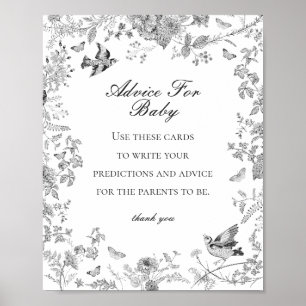 Black Toile De Jouy Advice for Baby Shower Game Poster