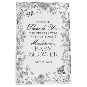 Black Toile De Jouy Floral Baby Shower Favors Medium Gift Bag