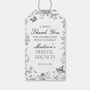 Black Toile De Jouy Floral Bridal Brunch Favours Gift Tags