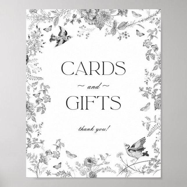 Black Toile De Jouy Floral Cards and Gifts Sign (Front)
