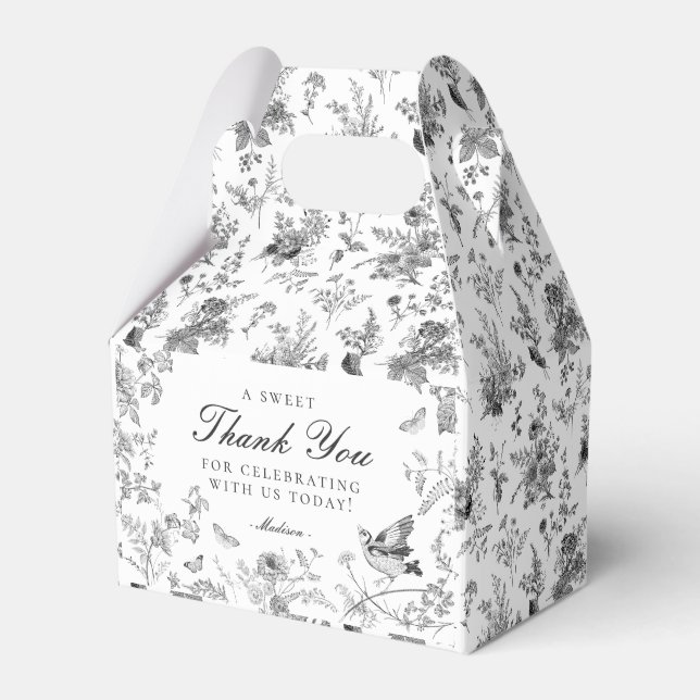 Black Toile De Jouy Floral Dessert Favour Boxes (Front Side)