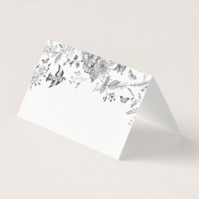 Black Toile De Jouy Floral Place Card Table Decor (Front)