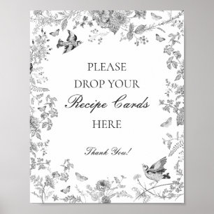 Black Toile De Jouy Floral Share a Recipe Bridal Poster