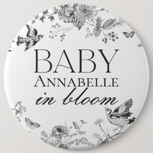 Black Toile De Jouy Vintage Floral Baby Hospital 6 Cm Round Badge