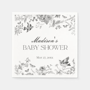 Black Toile De Jouy Vintage Floral Baby Shower Napkin