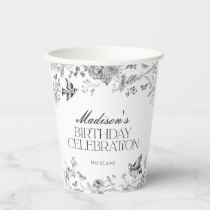 Black Toile De Jouy Vintage Floral Birthday Party Paper Cups