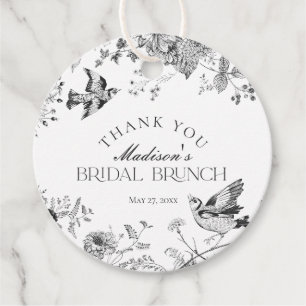 Black Toile De Jouy Vintage Floral Bridal Brunch Favour Tags
