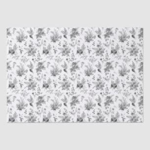 Black Toile De Jouy Vintage Floral Chinoiserie Tissue Paper