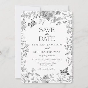 Black Toile De Jouy Vintage Floral Save the Date Invitation