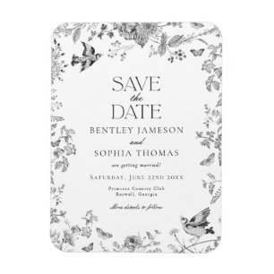 Black Toile De Jouy Vintage Floral Save the Date Magnet