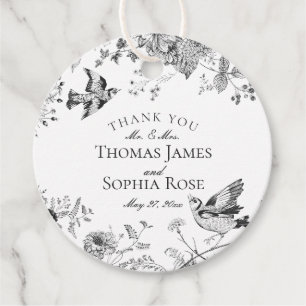 Black Toile De Jouy Vintage Floral Wedding Favour Tags