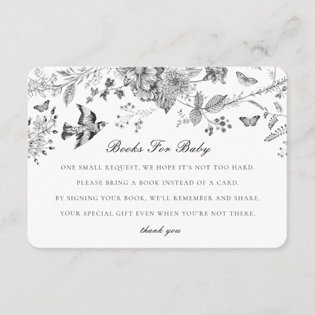 Black Toile Flora Books for Baby Invitation Insert (Front)